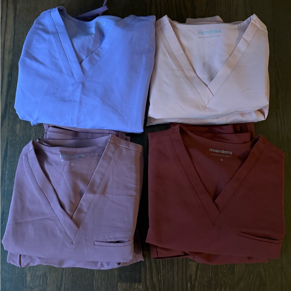 Mandala Scrub Sets in Purple, Pink, Burnt Orange, Mauve